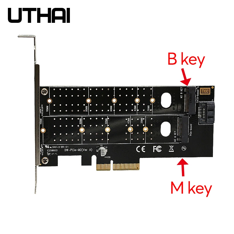 

Uthai T15 PCIe to M.2 NVMe SSD NGFF adapter card 110mm M Key plus B Key dual Expansion Card PCI-E X4 X8 X16 Fit 2 Msata SSD