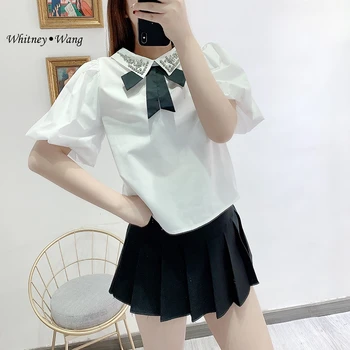 WHITNEY WANG Blouses 2020 Spring Summer Fashion Streetwear Puff Sleeve Diamonds Collar Bow Blouse Women Blusas Lady Shirt Top
WHITNEY WANG Blouses 2020 Spring Summer Fashion Streetwear Puff Sleeve Diamonds Collar Bow Blouse Women Blusas Lady Shirt Top