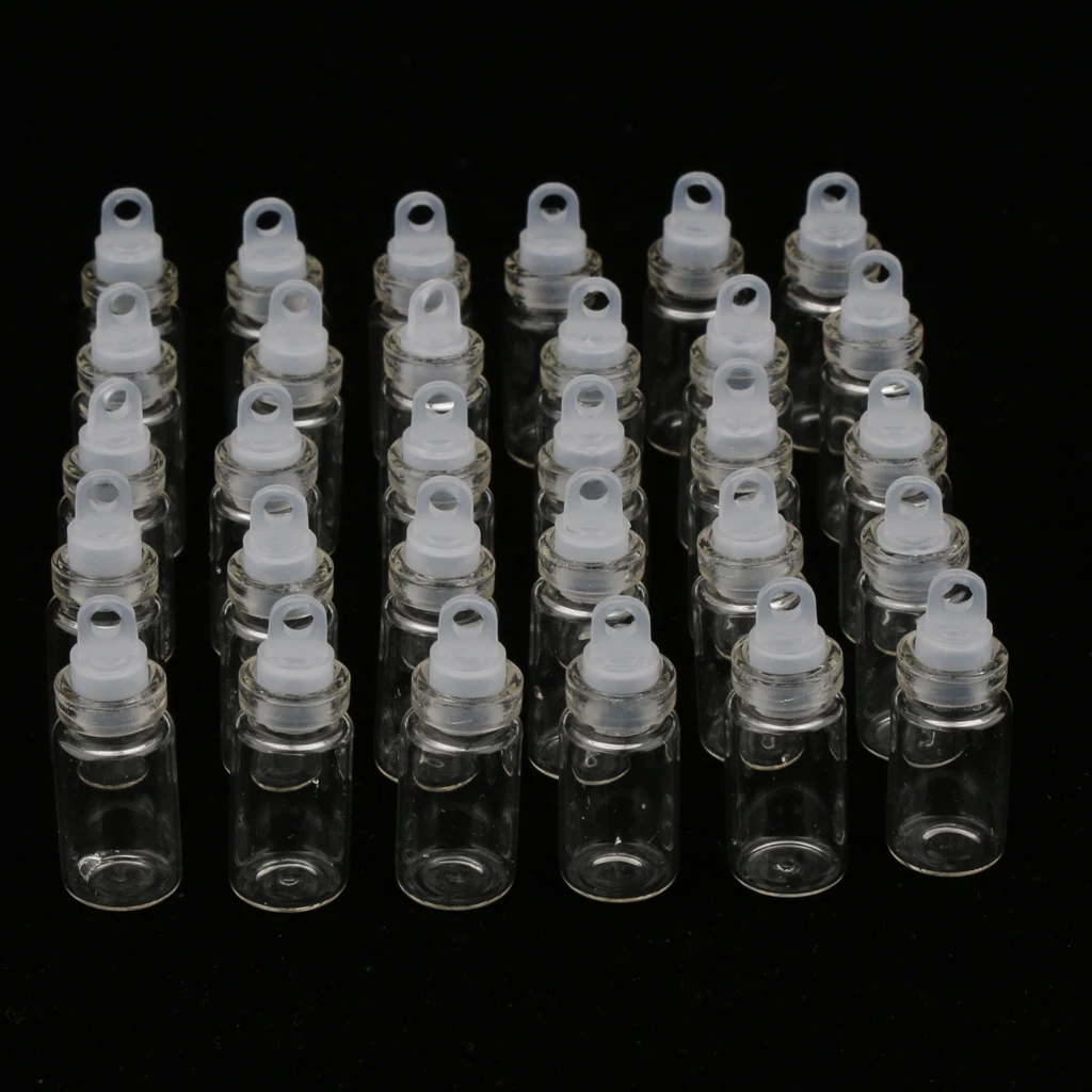 

30Pcs Mini Empty Clear Glass Essential Oil Jars Drift Wishing Bottle Necklace Pendant DIY Vials with Plastic Stopper, 1ml / 2ml