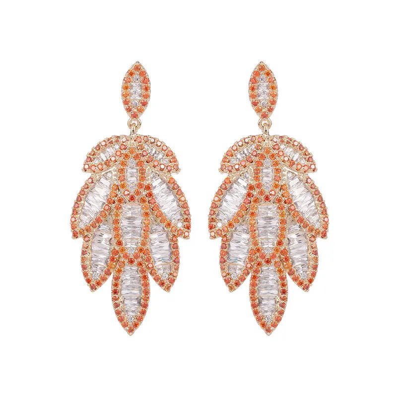 

French Temperament Leaves Dangle Earrings for Women Micro Pave Cubic Zirconia Stud Earings 2022 New Fashion Brand Jewelry