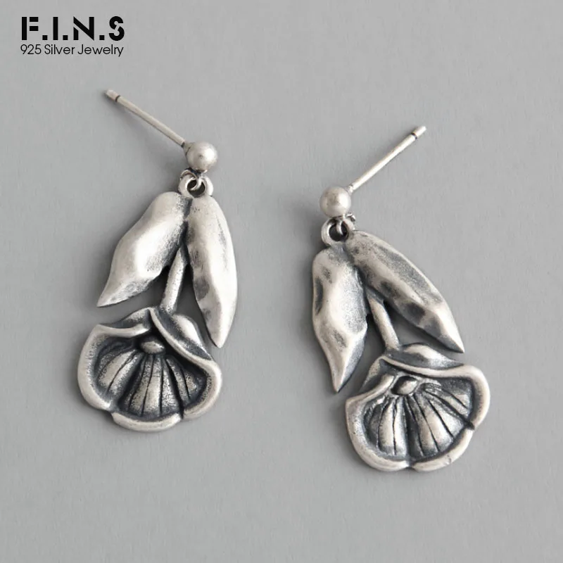 F.I.N.S Vintage Retro S925 Pure Silver Earrings INS Lotus Flower Drop Earrings Antique Statement Earrings Fashion Jewelry 
F.I.N.S Vintage Retro S925 Pure Silver Earrings INS Lotus Flower Drop Earrings Antique Statement Earrings Fashion Jewelry