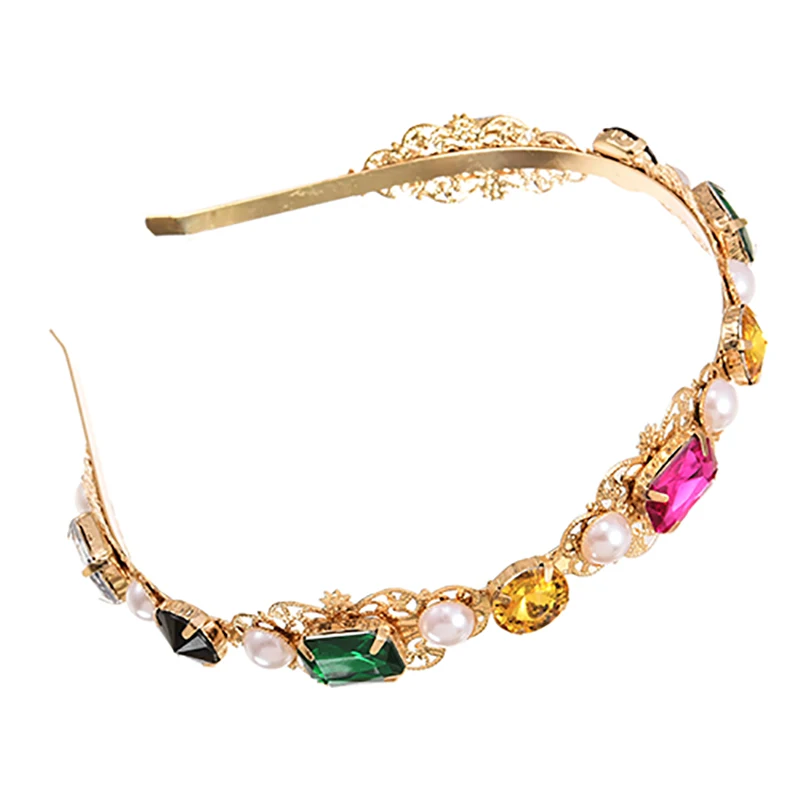 

ZHINI Colorful Gem Shiny Crystal Headbands For Women 2021 Fashion Chraming Imitation Pearls Hairband Hair Accessories Jewelry