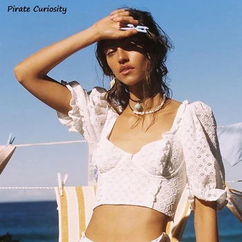 Pirate Geometric Embroidered White Crop Top Summer Women Puff Sleeve Square Neck Hollow Out Cross Back Retro Short Blouse 2020
Pirate Geometric Embroidered White Crop Top Summer Women Puff Sleeve Square Neck Hollow Out Cross Back Retro Short Blouse 2020