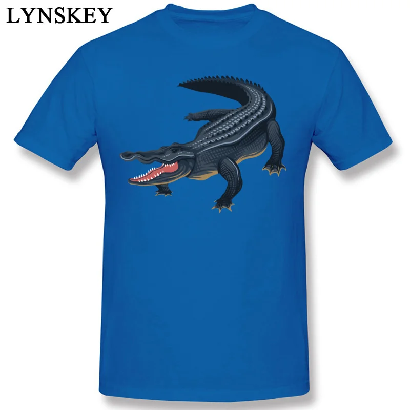 Printed On Tops Tees for Men Cheap Autumn Round Neck 100% Cotton Short Sleeve T Shirts crocodile Crazy Tee-Shirts Top Quality blue