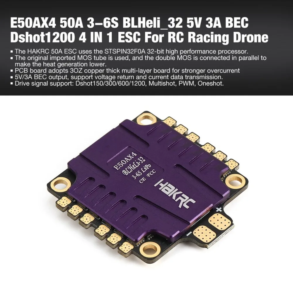 E50AX4 50A 3-6S BLHeli_32 5V 3A BEC PCB Dshot1200 4 IN 1 ESC For RC Models Multicopter Racing Drone Frame DIY Part Accessories
E50AX4 50A 3-6S BLHeli_32 5V 3A BEC PCB Dshot1200 4 IN 1 ESC For RC Models Multicopter Racing Drone Frame DIY Part Accessories