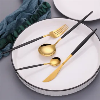 24pcs/set Black Gold Stainless Steel Cutlery Set Dinnerware Spoon Fork Knife Set Complete Dinner Tableware Kitchen Cutlery Gift
24pcs/set Black Gold Stainless Steel Cutlery Set Dinnerware Spoon Fork Knife Set Complete Dinner Tableware Kitchen Cutlery Gift