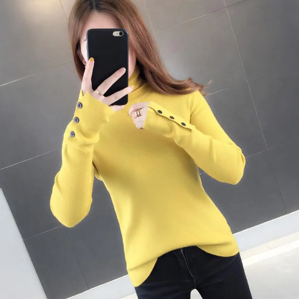 Women Spring Autumn Sweaters Solid Color Long Sleeve Turtle Neck Sweater Slim Button Knitted Sweater Top jersey mujer
Women Spring Autumn Sweaters Solid Color Long Sleeve Turtle Neck Sweater Slim Button Knitted Sweater Top jersey mujer