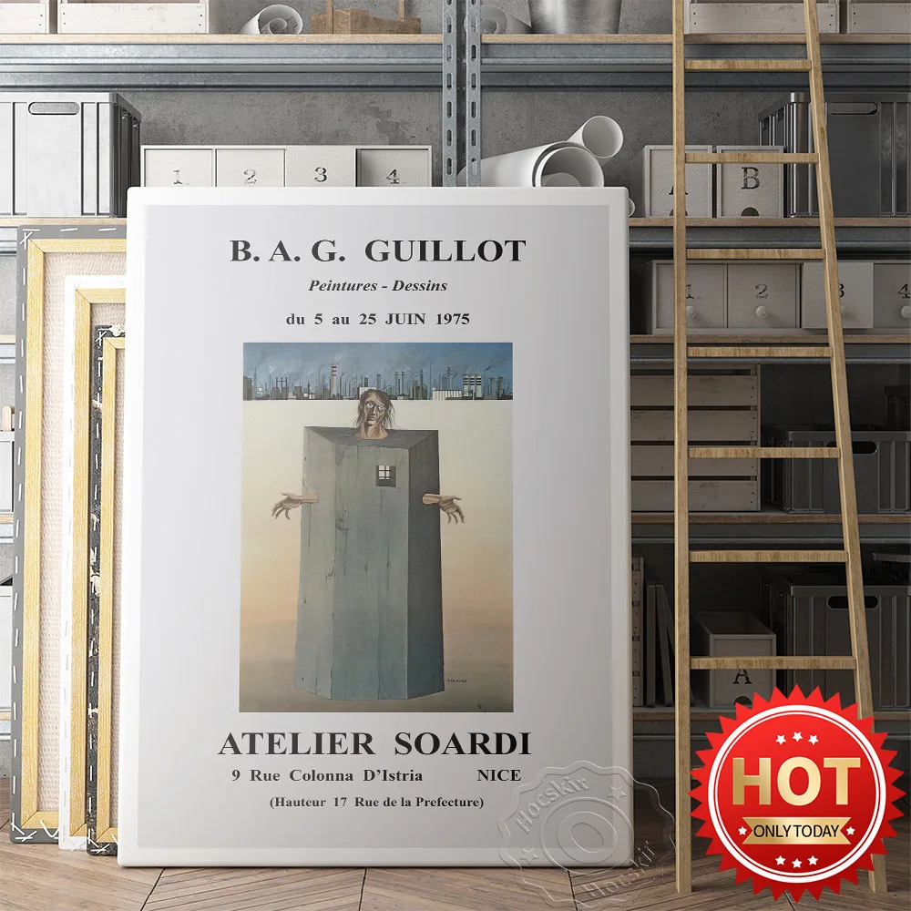 B.A.G. Guillot Midcentury Surrealist Art Exhibition Poster, Guillo Hauteur 17 Rue De La Prefecture Artwork Prints, Decor Mural 
B.A.G. Guillot Midcentury Surrealist Art Exhibition Poster, Guillo Hauteur 17 Rue De La Prefecture Artwork Prints, Decor Mural