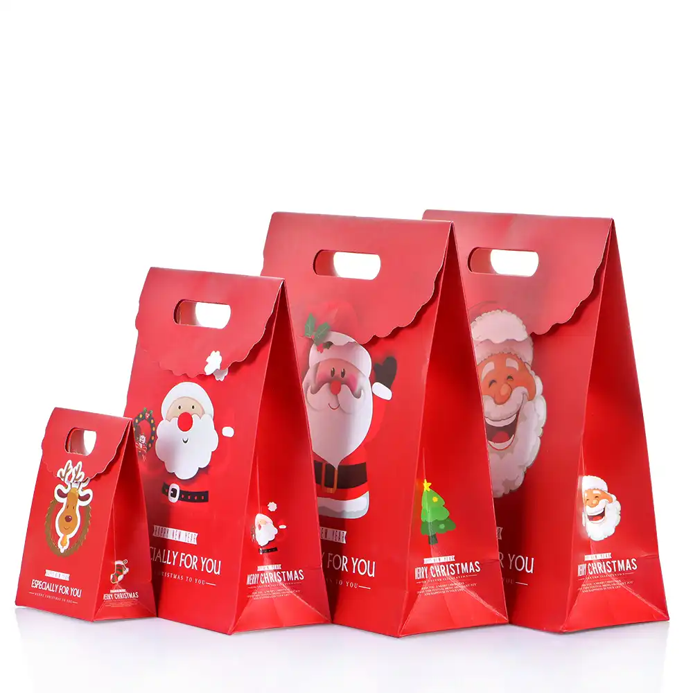 1 pc christmas kraft paper bag santa claus elk pattern gift box