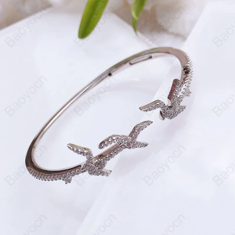 July New Solid 925 Sterling Silver Swallows Open Cuff Micro Cubic Zirconia Stones Bangle Bracelet Women Luxury Brand Jewelry
July New Solid 925 Sterling Silver Swallows Open Cuff Micro Cubic Zirconia Stones Bangle Bracelet Women Luxury Brand Jewelry