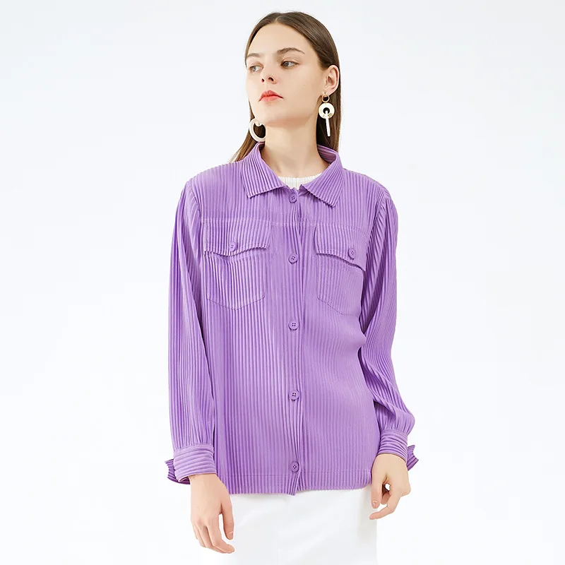 Shirt For Women 45-75kg Autumn 2022 New Elastic Miyake Pleated Clothing Turn Down Collar Long Sleeved Solid Color Purple Shirt
Shirt For Women 45-75kg Autumn 2022 New Elastic Miyake Pleated Clothing Turn Down Collar Long Sleeved Solid Color Purple Shirt