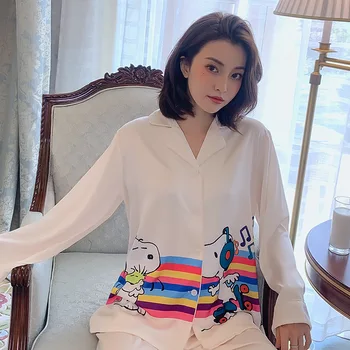 2021 New Pajamas Women's Spring And Autumn Fashion Large Version Casual Autumn Simulation Silk Home Service Suit Can Be Worn Out 
2021 New Pajamas Women's Spring And Autumn Fashion Large Version Casual Autumn Simulation Silk Home Service Suit Can Be Worn Out