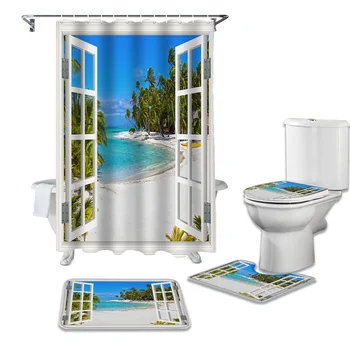 Window Sea View Coconut Tree Beach Shower Curtains Set Waterproof Shower Curtain Bathroom Set with Shower Curtain and Rugs 
Window Sea View Coconut Tree Beach Shower Curtains Set Waterproof Shower Curtain Bathroom Set with Shower Curtain and Rugs