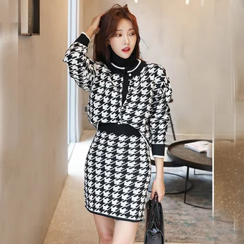 Ellacey Ladies' Houndstooth Two Piece Set Female 2019 Autumn Winter Outfit Knitted Suit Skirt Women's Plaid Sweater Skirt Suit
Ellacey Ladies' Houndstooth Two Piece Set Female 2019 Autumn Winter Outfit Knitted Suit Skirt Women's Plaid Sweater Skirt Suit