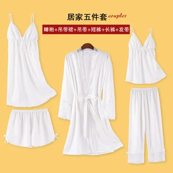 Women's Sexy Robe & Gown Sets Lace Bathrobe + Night 5 Five Pieces Sleepwear Womens Sleep Set Faux Silk Robe Femme Lingerie
Women's Sexy Robe & Gown Sets Lace Bathrobe + Night 5 Five Pieces Sleepwear Womens Sleep Set Faux Silk Robe Femme Lingerie