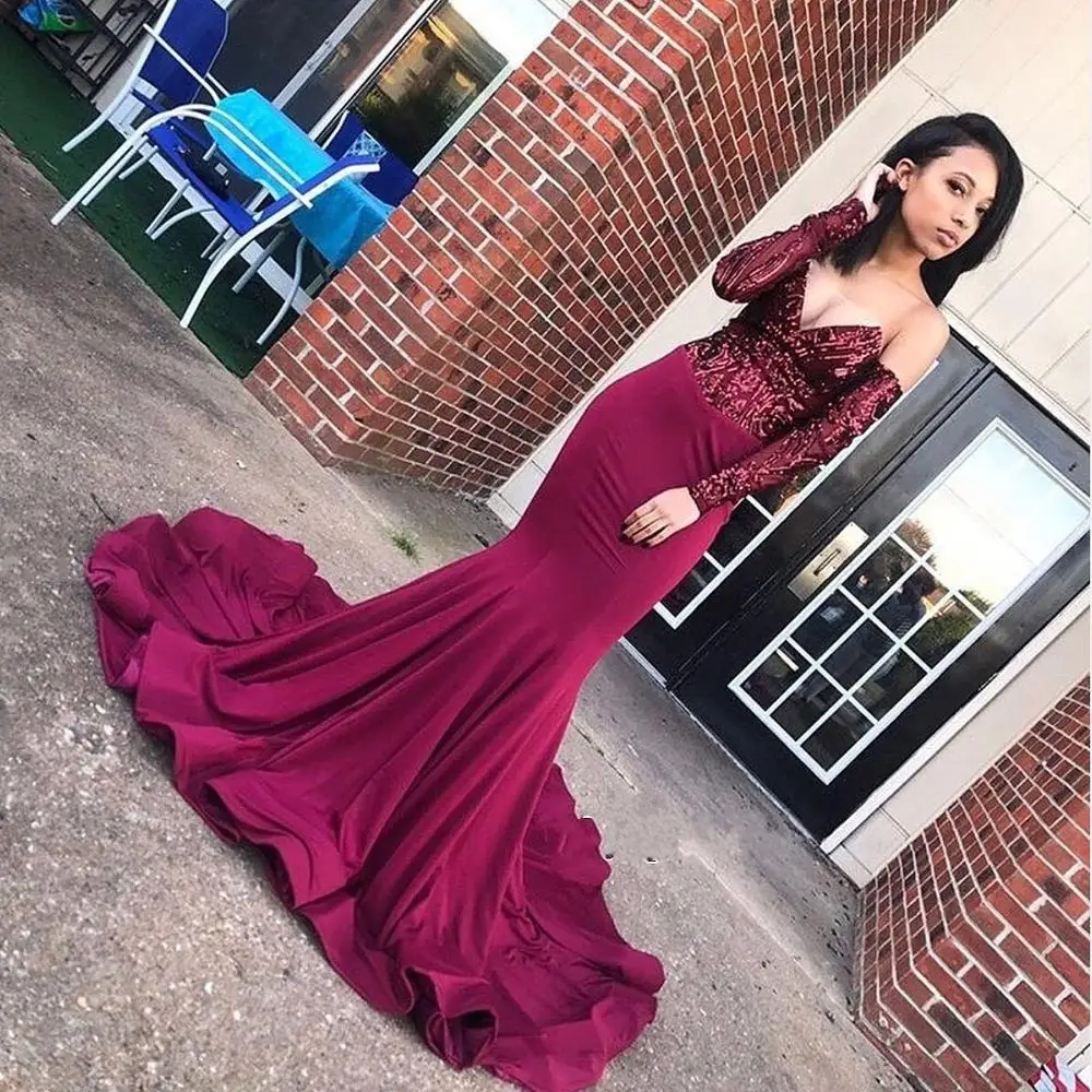 Sparkle Burgundy Sequined Mermaid Evening Gowns Full Sleeves Off The Shoulder Long Sexy Elastic Prom Gowns African
Sparkle Burgundy Sequined Mermaid Evening Gowns Full Sleeves Off The Shoulder Long Sexy Elastic Prom Gowns African