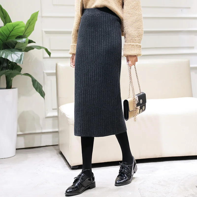 Elastic Band Women Skirts Autumn Winter Warm Knitted Straight Skirt Ribbed Ribbed Mid-Long Skirt Black G888
Elastic Band Women Skirts Autumn Winter Warm Knitted Straight Skirt Ribbed Ribbed Mid-Long Skirt Black G888