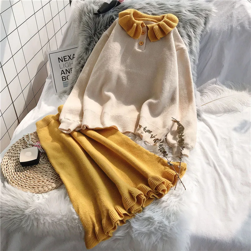 knitted two pieces women sets 2019 autumn winter new ruffles pullovers and solid skirts sweet fashion girl skirts suits
knitted two pieces women sets 2019 autumn winter new ruffles pullovers and solid skirts sweet fashion girl skirts suits