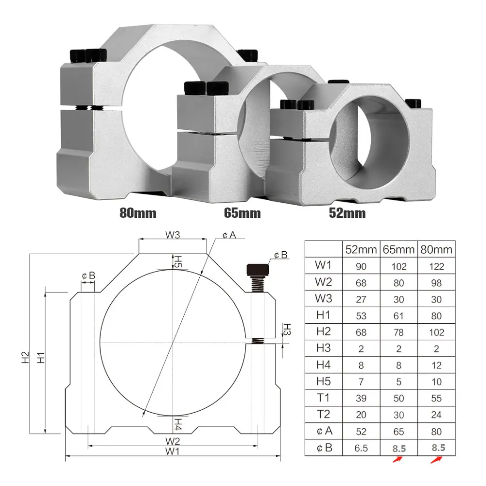 Алюминиевый зажим шпинделя CNC с внутренним диаметром 52 мм 65 80 кронштейн для