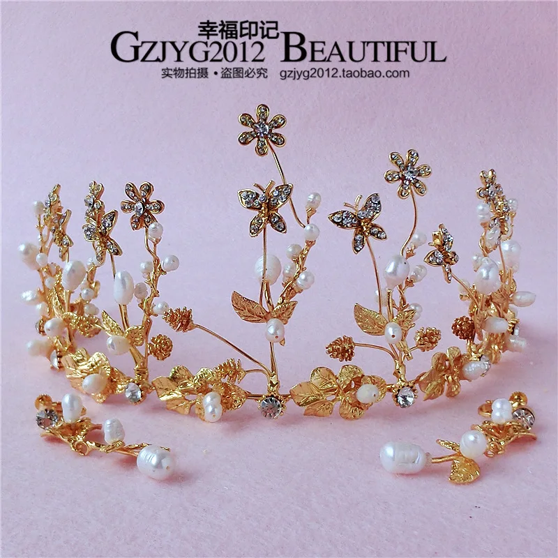 Korean Style Bride Gold Large Crown Freshwater Really Pearl Hair Accessories Butterfly Headdress Ear Set Wedding Dress Ornament
Korean Style Bride Gold Large Crown Freshwater Really Pearl Hair Accessories Butterfly Headdress Ear Set Wedding Dress Ornament