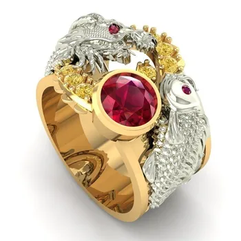 

FFLACELL New Fashion Male Double Color Surround Dragon Ruby Ring For Banquet Holiday Anniversary Jewelry Gift