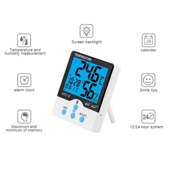 Multifunctional Digital Hygrometer Thermometer with Large Backlight Screen Calendar Alarm Clock Comfort Level Indicator
Multifunctional Digital Hygrometer Thermometer with Large Backlight Screen Calendar Alarm Clock Comfort Level Indicator