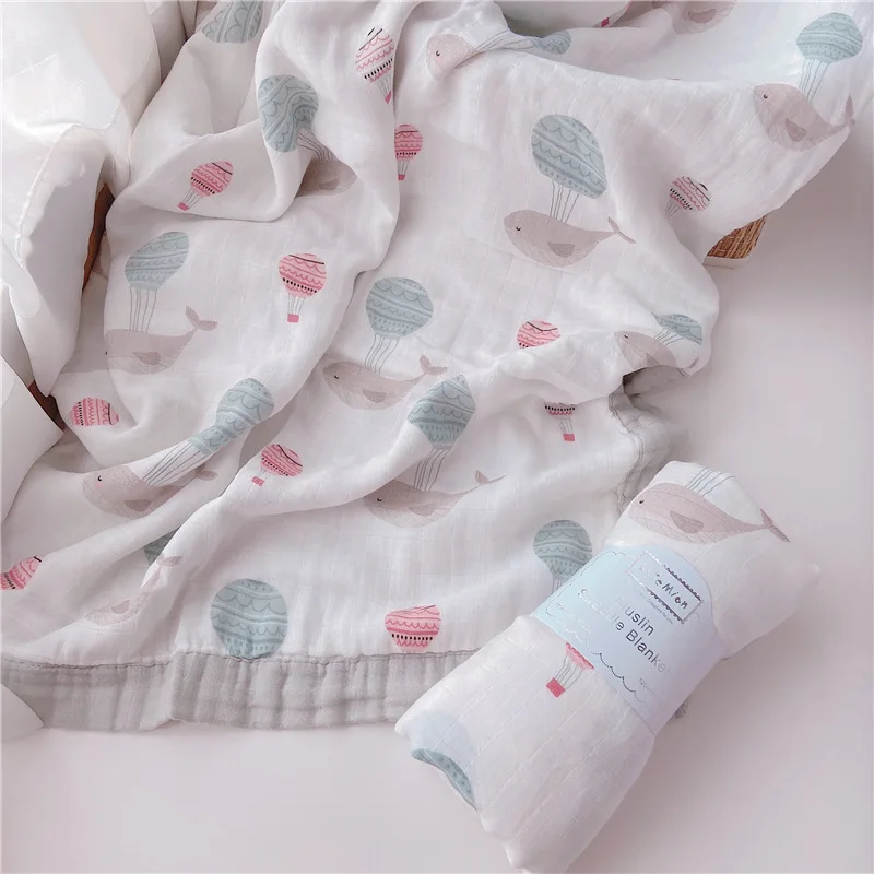 

2-6 Layers Newborn Baby whale Swaddling Blankets Muslin Baby Swaddle Wrap Soft Organic Kids Toddler Stroller Bedding Blankets