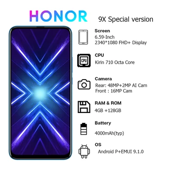 Honor 9X Global Version 4G128G 48MP Dual Cam 6.59'' Mobile Phone Android 9 FullView Display 4000mAh OTA Google Play Smartphone
Honor 9X Global Version 4G128G 48MP Dual Cam 6.59'' Mobile Phone Android 9 FullView Display 4000mAh OTA Google Play Smartphone