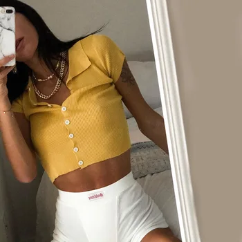 SEASONS Woman Simple Slim Solid Color Ribbed Turn Down Collar Crop Top 2020 Casual Office Lady Streetwear Tees Shirt ASTS80399
SEASONS Woman Simple Slim Solid Color Ribbed Turn Down Collar Crop Top 2020 Casual Office Lady Streetwear Tees Shirt ASTS80399