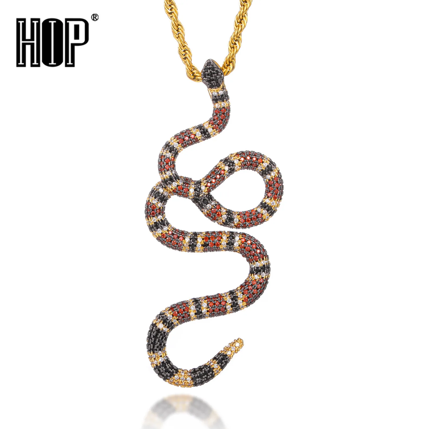 Фото Мужские ожерелья и подвески в стиле хип-хоп украшенные фианитом коралловой змеей