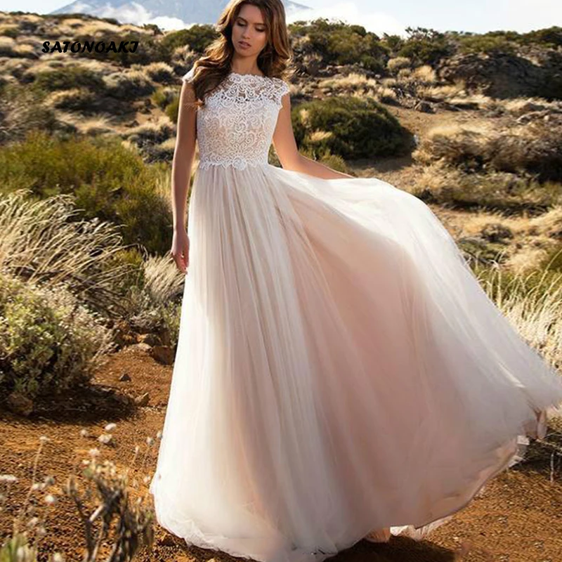 Женское свадебное платье Boho цвета слоновой кости белое кружевное трапециевидной