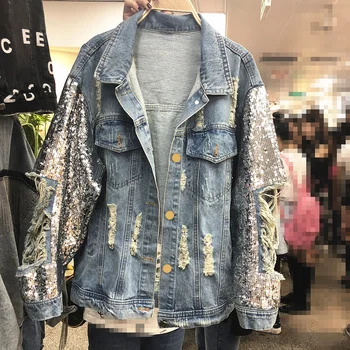 2020 Spring New Heavy Industry Sequins Denim Jacket Women Loose Jeans Coats Outwear Holes Girls Lady Cowboy Jackets Streetwear
2020 Spring New Heavy Industry Sequins Denim Jacket Women Loose Jeans Coats Outwear Holes Girls Lady Cowboy Jackets Streetwear