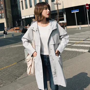 New Spring Autumn Hooded Trench Coat Women Causal Long Sleeve Medium Long Drawstring Waist Outerwear Casaco Feminino
New Spring Autumn Hooded Trench Coat Women Causal Long Sleeve Medium Long Drawstring Waist Outerwear Casaco Feminino