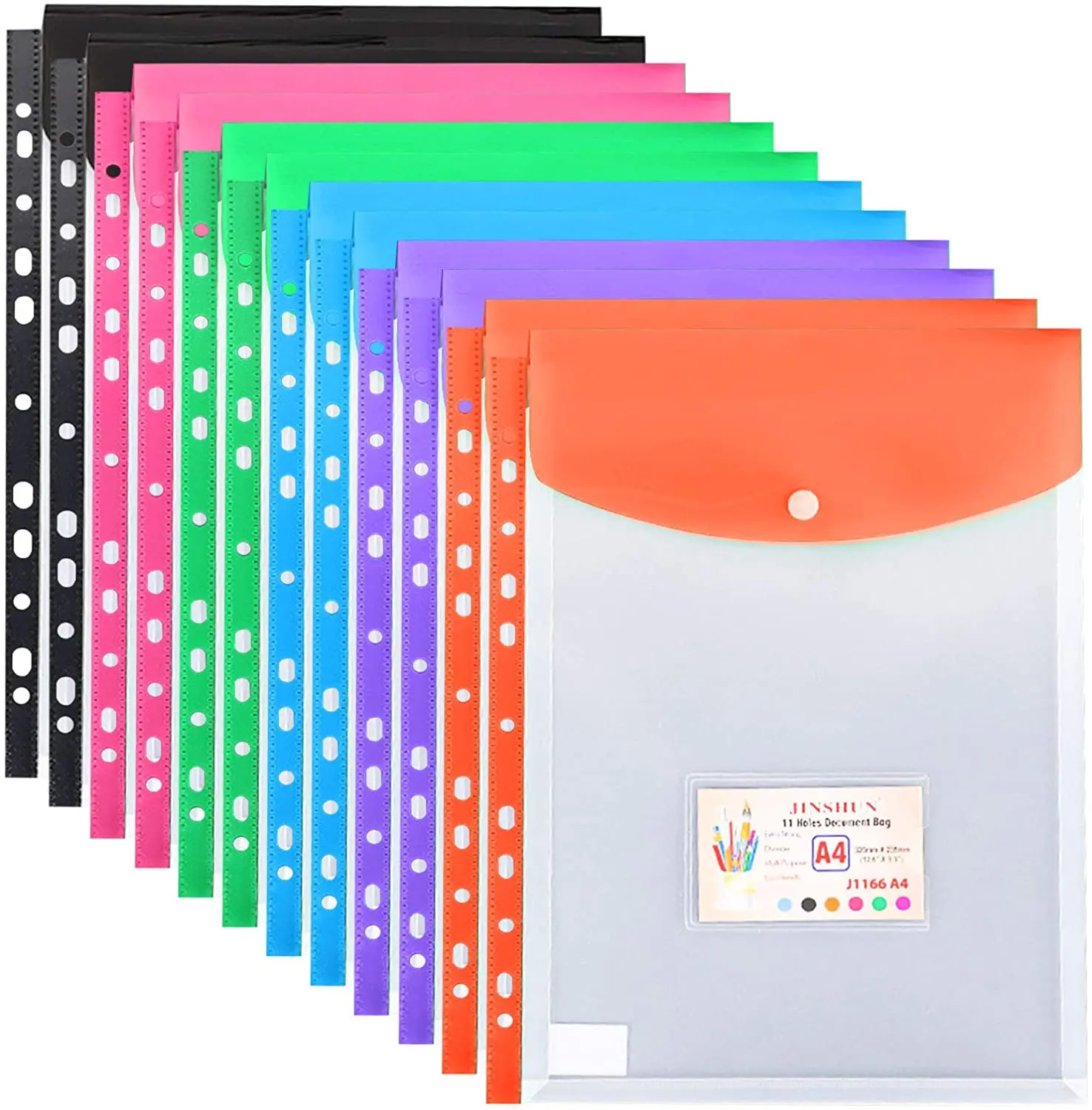 A4 Clear Plastic Punched Pockets with Button Closure for Home Office and School Files 11 Hole Binder Envelopes Folders Organizer |