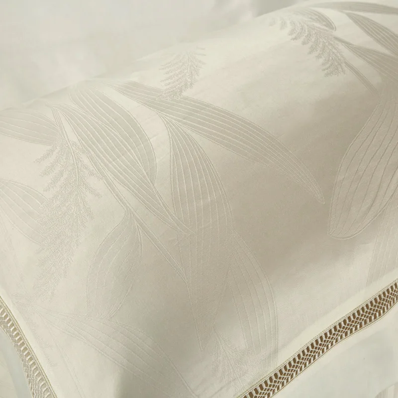 Premium Egyptian Cotton Jacquard Duvet Cover Set in silver on king bed