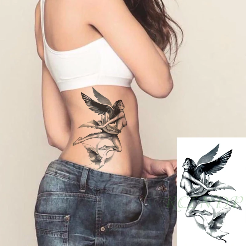 Фото Водонепроницаемый Временные татуировки стикер Ангел сексуальная девушка Лебедь