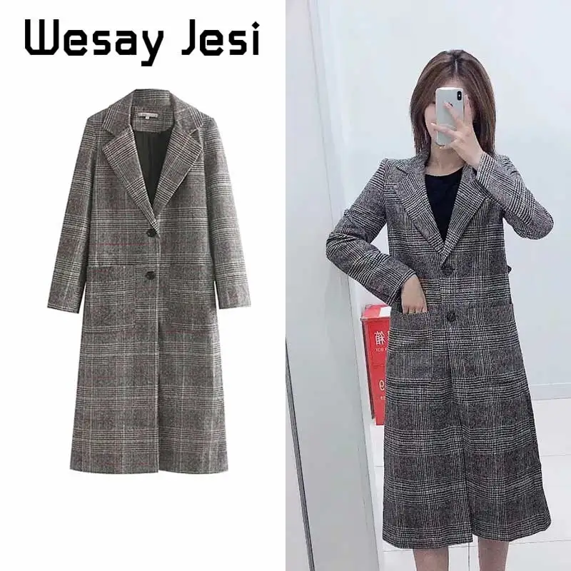 Autumn Winter Plaid Women coat Pockets Blends Office Work Long Coats Fashion Lady Slim Lapel Long Sleeve warm women coats
Autumn Winter Plaid Women coat Pockets Blends Office Work Long Coats Fashion Lady Slim Lapel Long Sleeve warm women coats