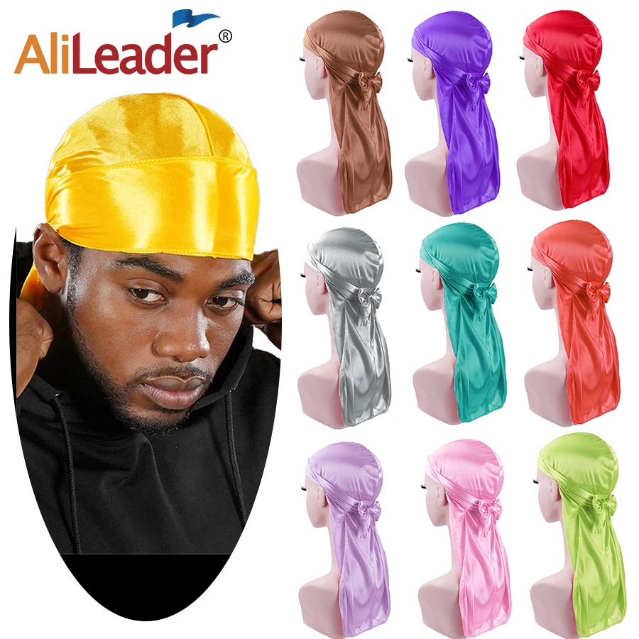 

Unisex Silky Durags Bandanas Turban Hat Wigs Doo Men Satin Durag Biker Headwear Headband Hair Accessories Extra Long Tail Du-Rag