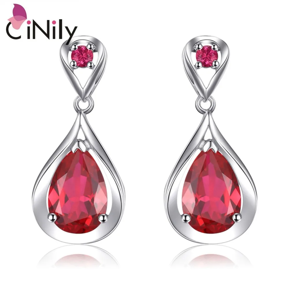 Женские серьги подвески из серебра 925 пробы с красным Рубином|drop earrings|jewelry