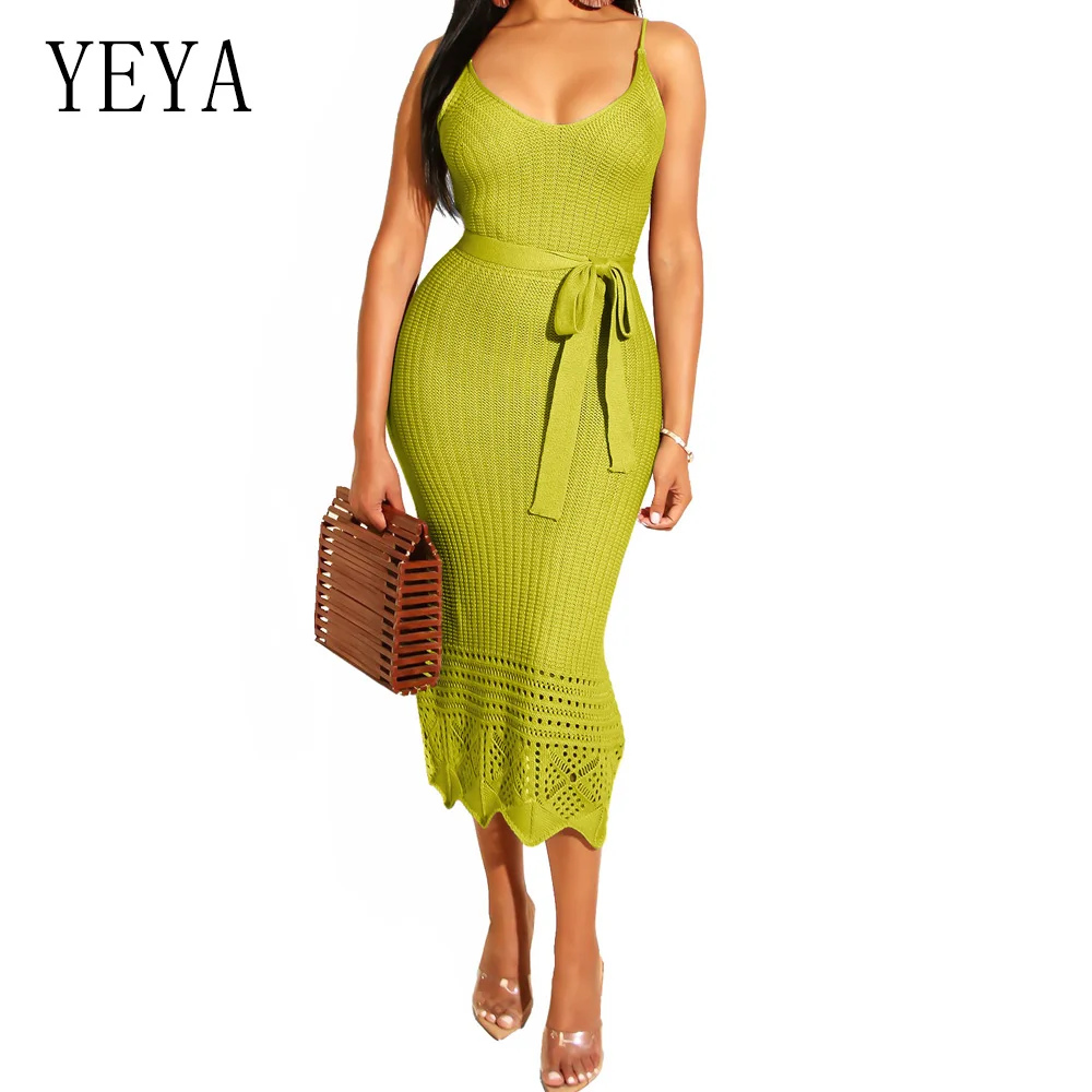 YEYA Women Sexy V Neck Crochet Knit Pencil Dress Fashion Spaghetti Strap Tie Up Bodycon Bandage Casual Vocation Party Dress
YEYA Women Sexy V Neck Crochet Knit Pencil Dress Fashion Spaghetti Strap Tie Up Bodycon Bandage Casual Vocation Party Dress