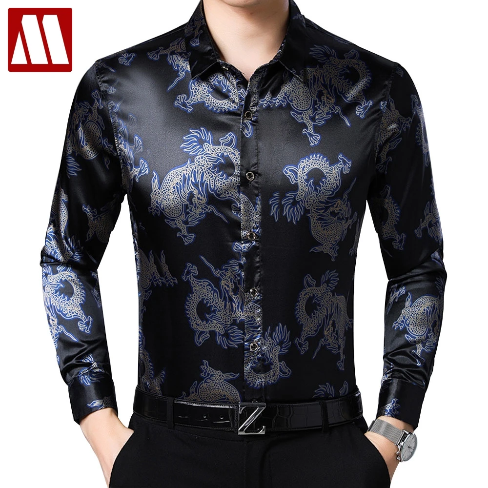 Рубашка мужская атласная с длинным рукавом в китайском стиле | Мужская одежда