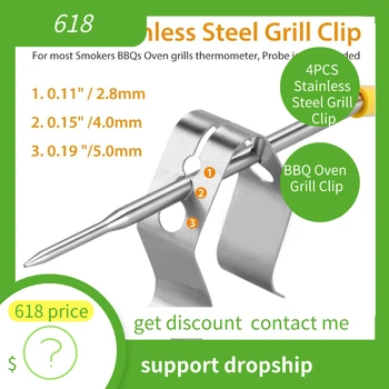 4PCS Stainless Steel Grill Clip Meat Thermometer Probe Clip Holder Ambient Temperature Readings BBQ Oven Grill Clip
4PCS Stainless Steel Grill Clip Meat Thermometer Probe Clip Holder Ambient Temperature Readings BBQ Oven Grill Clip