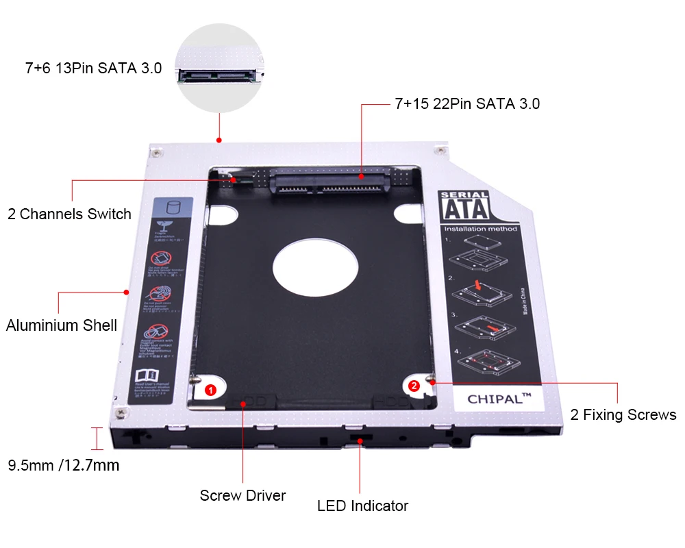 CHIPAL Универсальный интерфейс SATA 3 0 светодиодный 2nd HDD Caddy 9 5 мм 12 7 для 2 &quot2 ТБ SSD