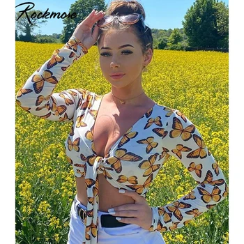 Rockmore Butterfly Printed T-Shirt Women Streetwear Bodycon Deep V-neck Crop Tops Long Sleeve Bandage Summer Tshirts Casual Top
Rockmore Butterfly Printed T-Shirt Women Streetwear Bodycon Deep V-neck Crop Tops Long Sleeve Bandage Summer Tshirts Casual Top