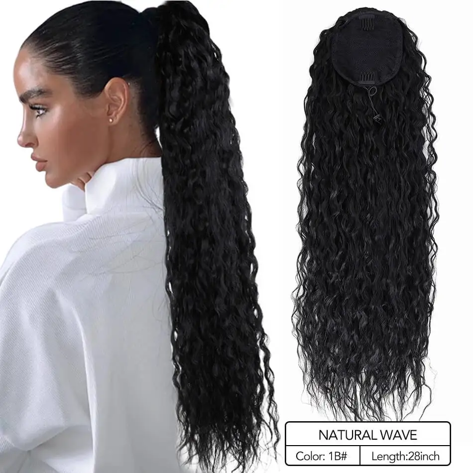 70cm Long Natural Wave Synthetic Drawstring Clip in Ponytail Extension Hair with Two Combs for Women Black Brown Ombre Color | Шиньоны и