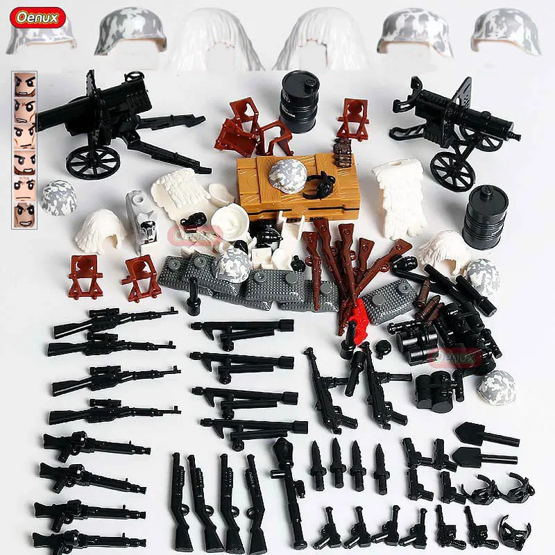 Oenux 6PCS New Arrival WW2 Snow Soldiers Figures Building Block Set World War 2 Military Weapons Model Accessory Brick MOC Toy
Oenux 6PCS New Arrival WW2 Snow Soldiers Figures Building Block Set World War 2 Military Weapons Model Accessory Brick MOC Toy