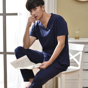 Men Pure Color Pajamas 5XL Large Size Spring Summer Short Sleeve Loose Simplicity Comfortable Breathable Modal V-neck Pajamas 
Men Pure Color Pajamas 5XL Large Size Spring Summer Short Sleeve Loose Simplicity Comfortable Breathable Modal V-neck Pajamas