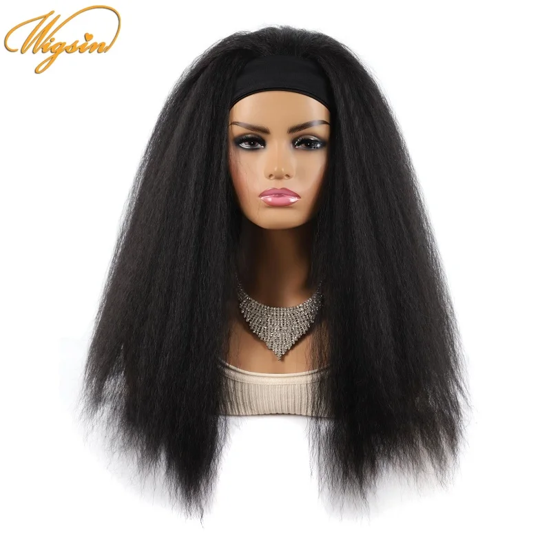 

WIGSIN Synthetic Long Straight Afro Kinky Curly Fluffy Headband Wig 24Inch Yaki Black Wigs for Fashion Women