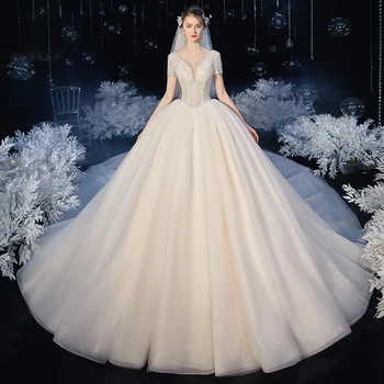 New White Wedding Dress Deep V-Neck Embroidery Short Sleeves Simple Elegant Crystal Bling Lace up Long Women Bride Dresses B010
New White Wedding Dress Deep V-Neck Embroidery Short Sleeves Simple Elegant Crystal Bling Lace up Long Women Bride Dresses B010
