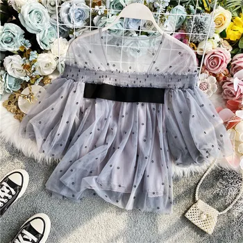 Summer New French Chiffon Shirt Women Waist Hugging Fairy Mesh Blouse Ladies Sweet Square Collar Lantern Sleeves Pullover Tops
Summer New French Chiffon Shirt Women Waist Hugging Fairy Mesh Blouse Ladies Sweet Square Collar Lantern Sleeves Pullover Tops